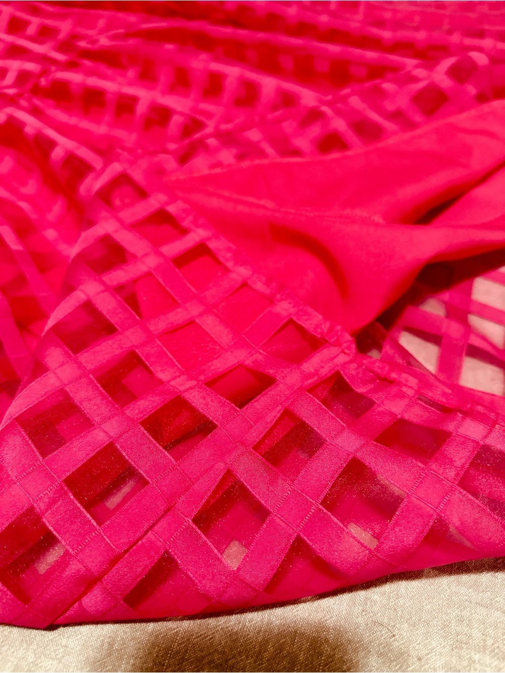 Windowpane Chiffon Halter Maxi Dress in Fuchsia Pink - Women’s L - Picture 7 of 16